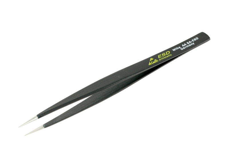 Wiha 44501 Stainless Steel Fine Point Professional ESD Precision Tech Tweezer with Static Dissipative Grip and Hypo Allergenic, 130mm Overall Length - Image 1